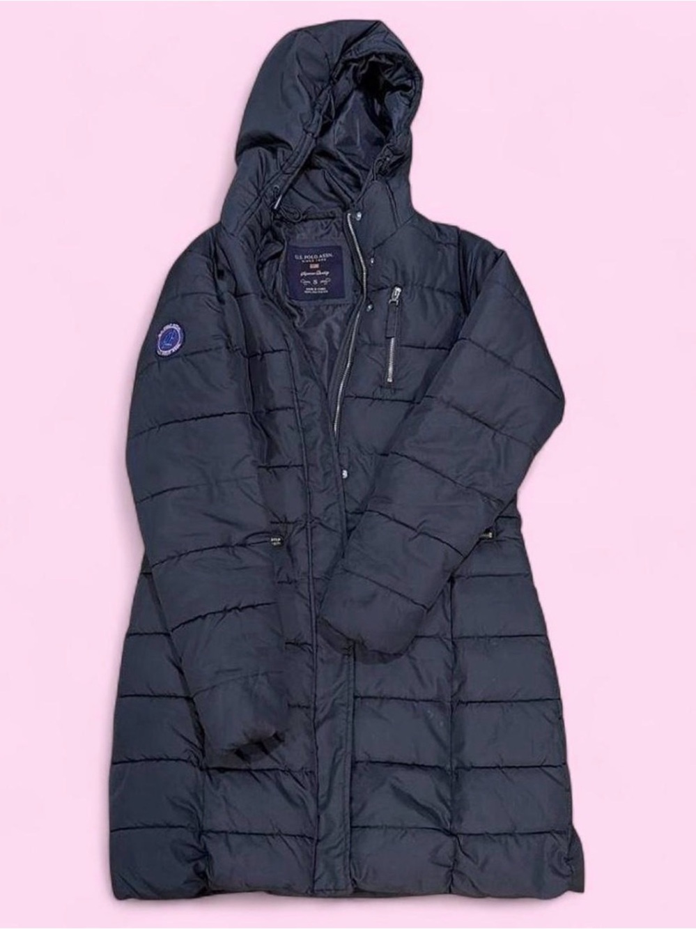 U.S. Polo Assn. Long Hooded Puffer Coat - Black